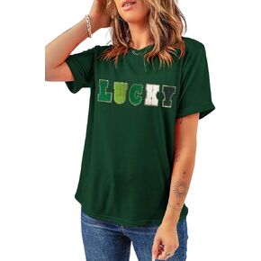 تي شيرت نسائي لعيد القديس باتريك بياقة دائرية وأكمام قصيرة كاجوال برسومات مرحة in Kuwait