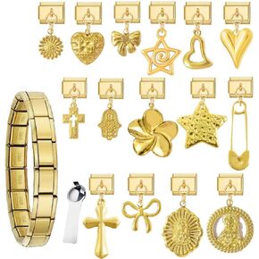 سوار ذهبي على شكل زهرة كروس إيطالية للنساء، مصنوع يدويًا مع سوار للمبتدئين، سحر متنوع وأدوات فتح، مجوهرات وصلات سوار إيطالي معيارية 9 مم in Kuwait