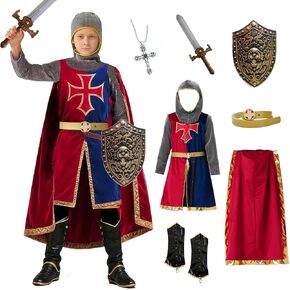 8 Pcs Medieval Kids Knight Costume for Boys and Girls with Cape Shield Sword in Kuwait