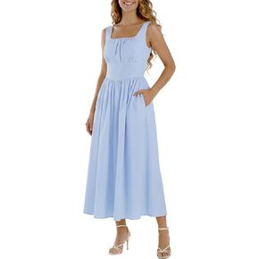 Women's Sleeveless Beach Maxi Dresses Adjustable Strap High Waisted Aline Solid Summer Sundress with Pockets 2026 in Kuwait