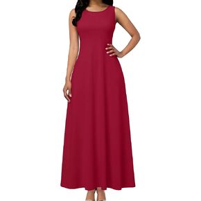 FANDEE Women's Maxi Dress Sleeveless Strap Crew Neck Dress with Pockets Pull‑On Long Casual Maxi Dress for Women in Kuwait