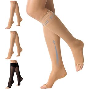 3 Pairs Open Toe Compression Socks for Women Knee High Stockings 40D Nylons in Kuwait