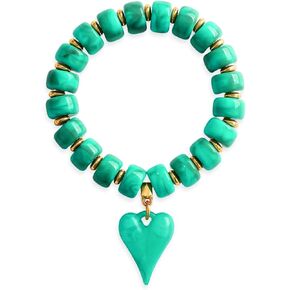 Acrylic Beaded Bracelet for Women Heart Charm Statement Chunky Stretch Bracelet Turquoise Tone Resin Beads Stackable Bracelets Fashion Jewelry Gifts in Kuwait