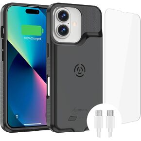 حافظة بطارية ألباترونيكس لهاتف آيفون 16 برو ماكس، غطاء شاحن ممتد وقوي ونحيف ومحمول، شحن سريع 15 وات، سعة عالية مع حافظة شحن لاسلكية (BX16PM) أسود in Kuwait