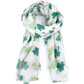 St. Patrick's Day Shamrock Scarf Irish Clover White Green Scarves Shamrock Patterns Satin Scarf in Kuwait