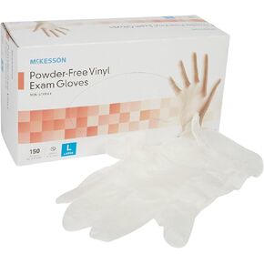 McKesson Large Vinyl Exam Gloves, 150 Count, 9.4 in Length, Disposable, Powder-Free, Latex-Free, Sterile Polymer Coating in Kuwait