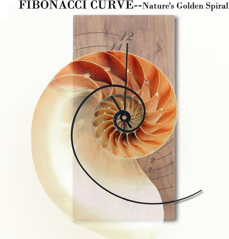 ACODE 14 Inches Fibonacci Curve Rectangular Wall Clock, Walnut Wall Clock Battery Operated Silent Non-Ticking, Wooden Clock dial with Black Spray Metal Pointer, Wall Decor,Decorative Table Clock in Saudi Arabia
