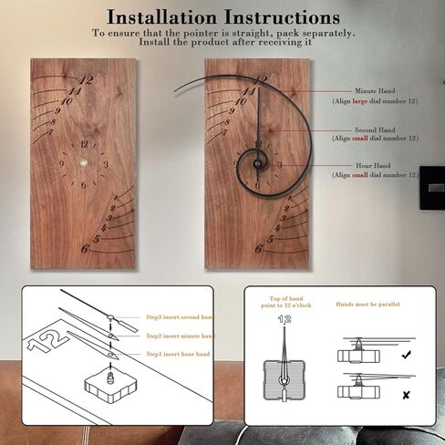 ACODE 14 Inches Fibonacci Curve Rectangular Wall Clock, Walnut Wall Clock Battery Operated Silent Non-Ticking, Wooden Clock dial with Black Spray Metal Pointer, Wall Decor,Decorative Table Clock in Saudi Arabia