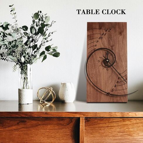 ACODE 14 Inches Fibonacci Curve Rectangular Wall Clock, Walnut Wall Clock Battery Operated Silent Non-Ticking, Wooden Clock dial with Black Spray Metal Pointer, Wall Decor,Decorative Table Clock in Saudi Arabia