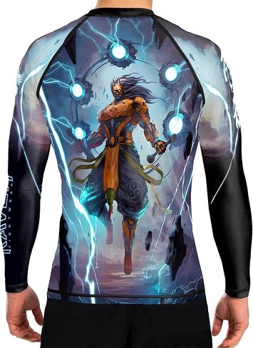 ملابس Raven Fightwear الرجالية Cybernetic Raijin God of Thunder BJJ Rash Guard MMA باللون الأسود in Saudi Arabia