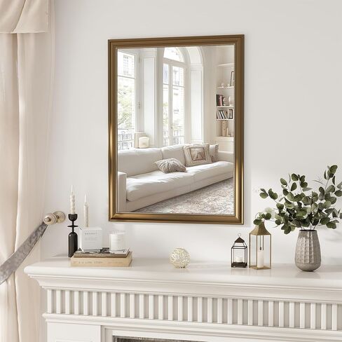 Axeman 22x30 Rounded Rectangular Wall Mirror, Decorative Bathroom Mirror, Traditional Vintage Wall Mounted Mirror with Beaded Frame for Accent Living Room Vanity Bedroom Entryway, Bronze in Kuwait