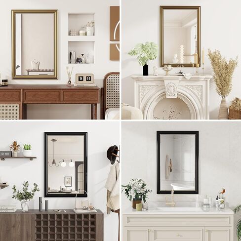 Axeman 22x30 Rounded Rectangular Wall Mirror, Decorative Bathroom Mirror, Traditional Vintage Wall Mounted Mirror with Beaded Frame for Accent Living Room Vanity Bedroom Entryway, Bronze in Kuwait