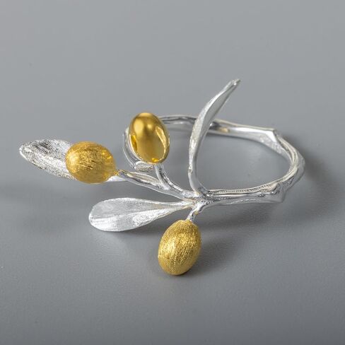 Adjustable Olive Branch Leaves Fruits Statement Rings for Women, S925 Sterling Silver Gold Plated Two-Tone Open Ring, Luxury Boho Wedding Engagement Promise Jewelry Gift in Saudi Arabia