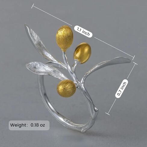 Adjustable Olive Branch Leaves Fruits Statement Rings for Women, S925 Sterling Silver Gold Plated Two-Tone Open Ring, Luxury Boho Wedding Engagement Promise Jewelry Gift in Saudi Arabia