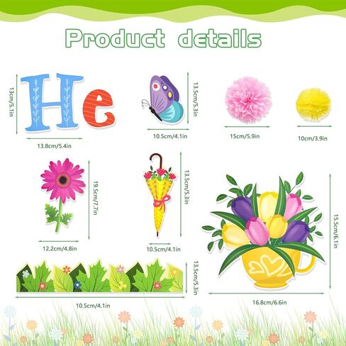 Konsait 73Pcs Hello Spring Bulletin Board Decorations, Blossom Flowers Butterfly Leaves Bulletin Board Set for Classroom Home Office, Spring Decorations in Saudi Arabia