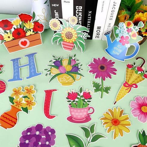 Konsait 73Pcs Hello Spring Bulletin Board Decorations, Blossom Flowers Butterfly Leaves Bulletin Board Set for Classroom Home Office, Spring Decorations in Saudi Arabia