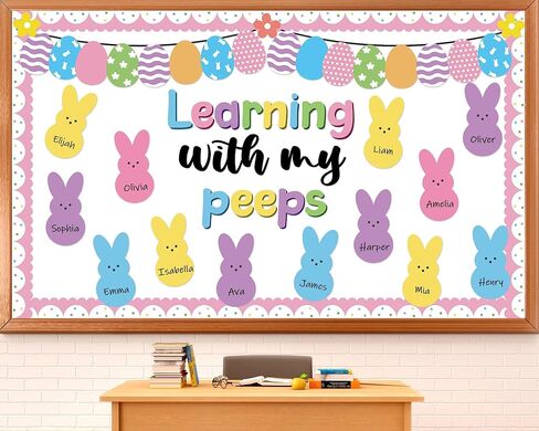 Easter Bulletin Board Classroom Decoration Set Easter Bunny Bulletin Board Bunny Egg Flower Learning Paper Cutouts for School Library Home Office Nursery Chalkboard Wall Decor Spring Party Supplies in Saudi Arabia
