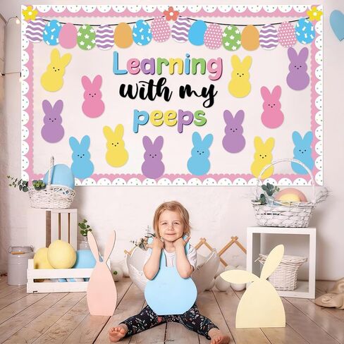 Easter Bulletin Board Classroom Decoration Set Easter Bunny Bulletin Board Bunny Egg Flower Learning Paper Cutouts for School Library Home Office Nursery Chalkboard Wall Decor Spring Party Supplies in Saudi Arabia