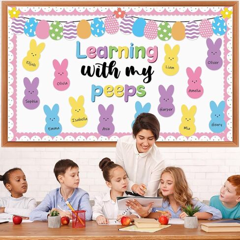 Easter Bulletin Board Classroom Decoration Set Easter Bunny Bulletin Board Bunny Egg Flower Learning Paper Cutouts for School Library Home Office Nursery Chalkboard Wall Decor Spring Party Supplies in Saudi Arabia