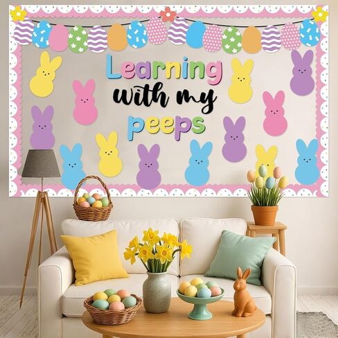 Easter Bulletin Board Classroom Decoration Set Easter Bunny Bulletin Board Bunny Egg Flower Learning Paper Cutouts for School Library Home Office Nursery Chalkboard Wall Decor Spring Party Supplies in Saudi Arabia