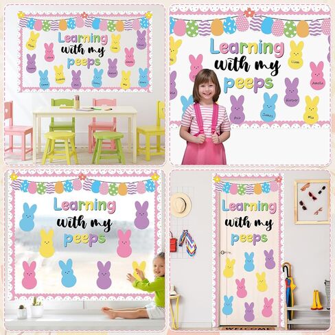 Easter Bulletin Board Classroom Decoration Set Easter Bunny Bulletin Board Bunny Egg Flower Learning Paper Cutouts for School Library Home Office Nursery Chalkboard Wall Decor Spring Party Supplies in Saudi Arabia