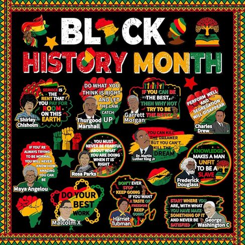 مجموعة ديكورات لوحة نشرة التاريخ الأسود، ملصقات اقتباسات ملهمة أمريكية أفريقية ديكورات لوحة الإعلانات، ديكورات الفصول الدراسية لشهر التاريخ الأسود للمدرسة in Kuwait