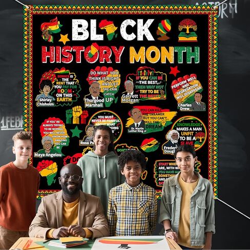 مجموعة ديكورات لوحة نشرة التاريخ الأسود، ملصقات اقتباسات ملهمة أمريكية أفريقية ديكورات لوحة الإعلانات، ديكورات الفصول الدراسية لشهر التاريخ الأسود للمدرسة in Kuwait