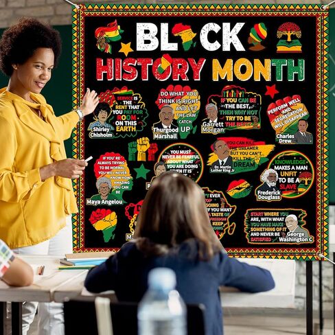 مجموعة ديكورات لوحة نشرة التاريخ الأسود، ملصقات اقتباسات ملهمة أمريكية أفريقية ديكورات لوحة الإعلانات، ديكورات الفصول الدراسية لشهر التاريخ الأسود للمدرسة in Kuwait
