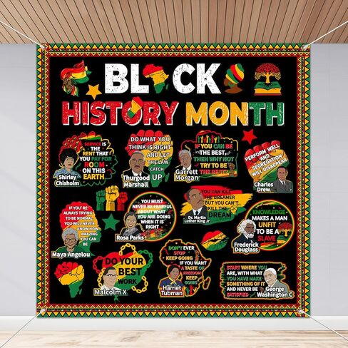 مجموعة ديكورات لوحة نشرة التاريخ الأسود، ملصقات اقتباسات ملهمة أمريكية أفريقية ديكورات لوحة الإعلانات، ديكورات الفصول الدراسية لشهر التاريخ الأسود للمدرسة in Kuwait