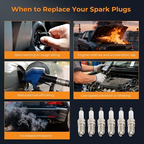 6 قطع من شمعات الإشعال إيريديوم متوافقة مع Ford F150 4.2 Ranger Mustang Explorer E150 E250 Econoline Thunderbird Taurus Mercury Mountaineer Land Rover LR3 استبدال 7316 TR551IX 7159 TR551GP in Kuwait