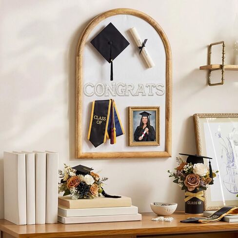 24x16 Arch Bulletin Board with Pin Linen Display Framed Decorative Hanging Wood Vision Arch Cork Board for Wedding Wall Office School Home Decor, 70 Pearl Studs, 26 Letter Stickers(Natural) in Kuwait
