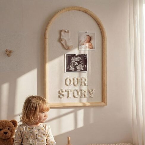 24x16 Arch Bulletin Board with Pin Linen Display Framed Decorative Hanging Wood Vision Arch Cork Board for Wedding Wall Office School Home Decor, 70 Pearl Studs, 26 Letter Stickers(Natural) in Kuwait