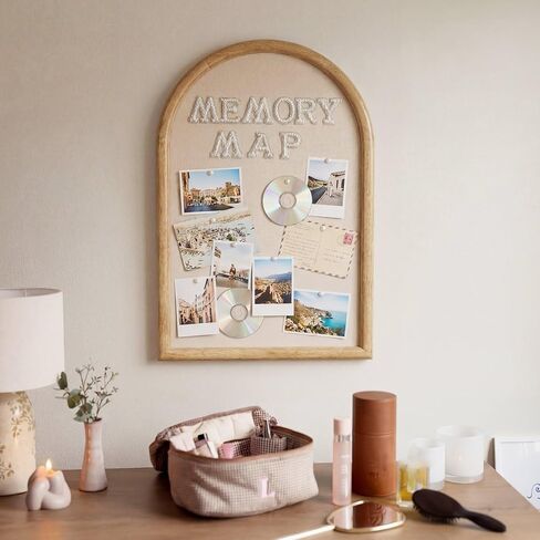 24x16 Arch Bulletin Board with Pin Linen Display Framed Decorative Hanging Wood Vision Arch Cork Board for Wedding Wall Office School Home Decor, 70 Pearl Studs, 26 Letter Stickers(Natural) in Kuwait