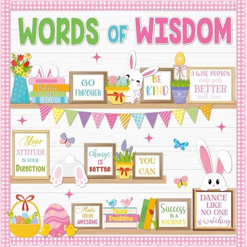 Easter Bookshelf Bulletin Board Words of Wisdom Classroom Bulletin Board Decoration Inspirational Quote Bunny Egg Paper Cutouts for Easter Classroom Chalkboard Wall Decor Teacher Supplies in Saudi Arabia