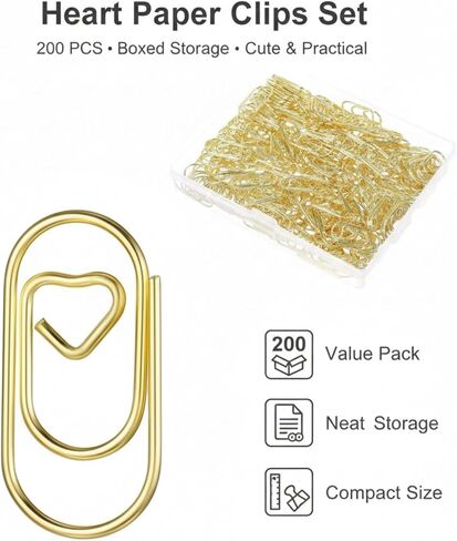 200 Pcs Heart Paper Clips, Wedding Invite Paper Clips, Cute Decorative Office Supplies for Home School Wedding Organizers in Kuwait