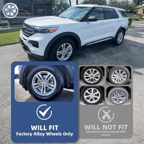 جلود عجلة مقاس 18 بوصة لسيارة Ford Explorer 2020-2024، تناسب عجلات ألمنيوم OEM#LB5Z-1007-A، تصميم سهل الارتداء، 5 قضبان مزدوجة، أغطية عجلات ABS سوداء لامعة بديلة مباشرة، 4 عبوات in Kuwait