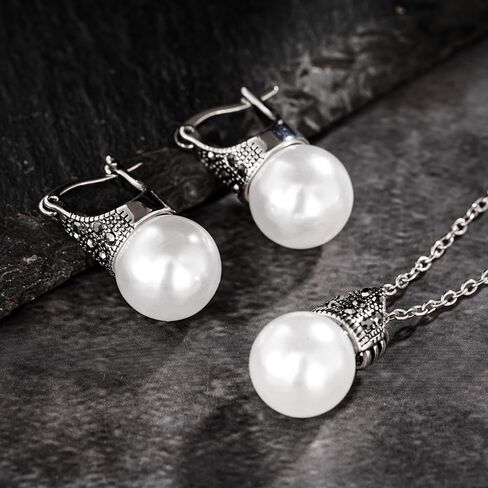 Elegant Vintage Imitation Pearl Pendant Necklace Earrings for Women Chic Wedding Jewelry Set in Saudi Arabia