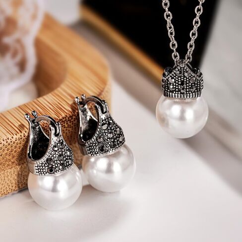 Elegant Vintage Imitation Pearl Pendant Necklace Earrings for Women Chic Wedding Jewelry Set in Saudi Arabia
