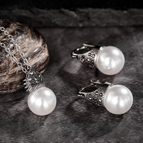 Elegant Vintage Imitation Pearl Pendant Necklace Earrings for Women Chic Wedding Jewelry Set in Saudi Arabia