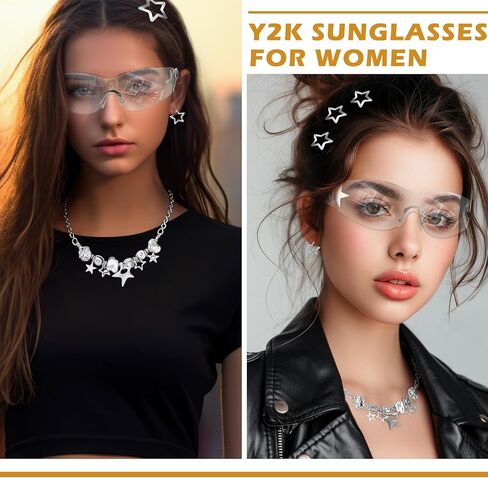 مجموعة إكسسوارات Y2k متضمنة قلادة فضية نجمة Y2k أقراط دائرية لطيفة Y2K نظارات شمسية نجمة مشبك شعر هيب هوب سروال سلسلة مجموعة مجوهرات عتيقة للنساء in Kuwait