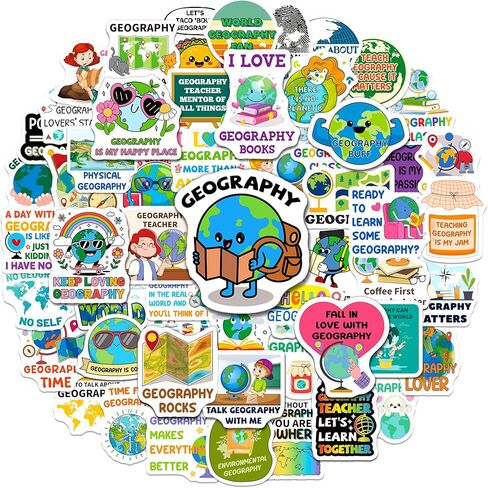 200 PCS Geography Stickers, Vinyl Geography Stickers for Teachers Students Map Lovers, Geographical Decals for Water Bottle Notebook Classroom Reward in Kuwait