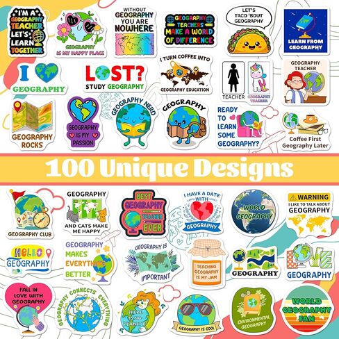200 PCS Geography Stickers, Vinyl Geography Stickers for Teachers Students Map Lovers, Geographical Decals for Water Bottle Notebook Classroom Reward in Kuwait
