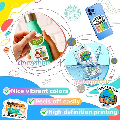 200 PCS Geography Stickers, Vinyl Geography Stickers for Teachers Students Map Lovers, Geographical Decals for Water Bottle Notebook Classroom Reward in Kuwait