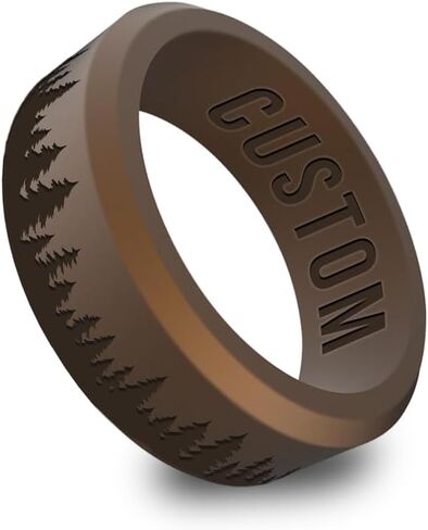 Personalized Forest Tree Rings Beveled Silicone Ring, Nature Silicone Band, Hiking Band in Saudi Arabia