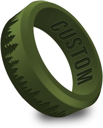 Personalized Forest Tree Rings Beveled Silicone Ring, Nature Silicone Band, Hiking Band in Saudi Arabia