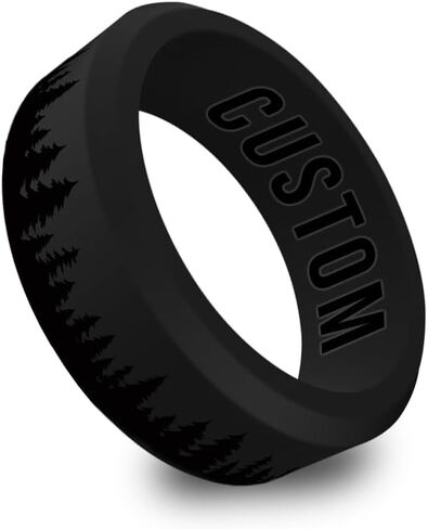 Personalized Forest Tree Rings Beveled Silicone Ring, Nature Silicone Band, Hiking Band in Saudi Arabia