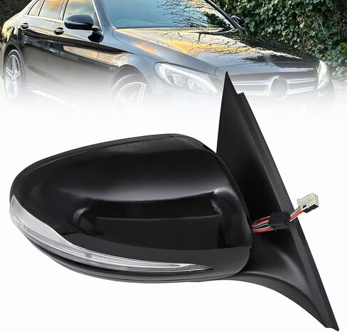 Exterior Mirrors Right Passenger Side Black W205 Fit For Mercedes-Benz C Class C180 C260 C300 2015-2021 Blind Spot/Turning Signal Light/Electrical Folding/Heated/Memory/Puddle Lights（not fit Coupe） in Saudi Arabia