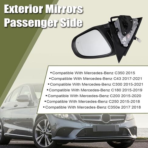 Exterior Mirrors Right Passenger Side Black W205 Fit For Mercedes-Benz C Class C180 C260 C300 2015-2021 Blind Spot/Turning Signal Light/Electrical Folding/Heated/Memory/Puddle Lights（not fit Coupe） in Saudi Arabia