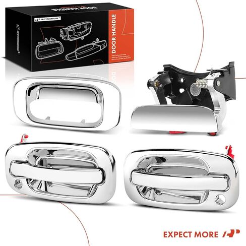 A-Premium - مقبض الباب الخلفي مع إطار ومقابض أبواب خارجية أمامية - متوافق مع 1999-2007 Chevy Silverado & GMC Sierra 1500 2500 3500 - عبوة من 4 قطع، باب أمامي وخلفي، استبدال # 15034985، 15034986 in Saudi Arabia