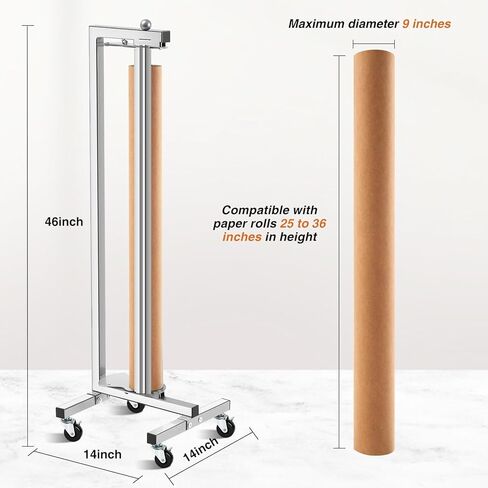 Vertical Paper Roll Dispenser with Wheels 25"-36" Paper Roll Holder Stand and Cutter Durable and Movable for Gift Wrap Kraft Freezer Butcher Studio Classroom Arts Retail Store Commercial Use in Saudi Arabia